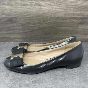 Tory Burch Shoes Womens Size 5 Bow Flats Black Leather Gold